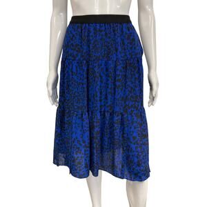 SONIA RYKIEL Blue Black Animal Printed Tiered A-Line Knee Length Skirt 42 US 10